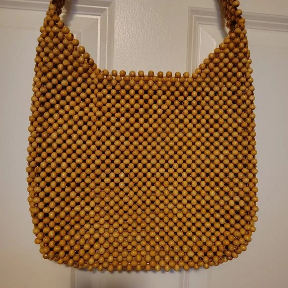Vintage Bijoux Terner Wood Beaded Shoulder Bag Purse Western Minimalist Boho - Picture 8 of 9